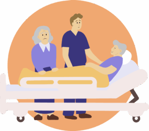Angehörige und Pflegepersonal im Austausch am Krankenbett – ethische Beratung bei medizinischen Fragen